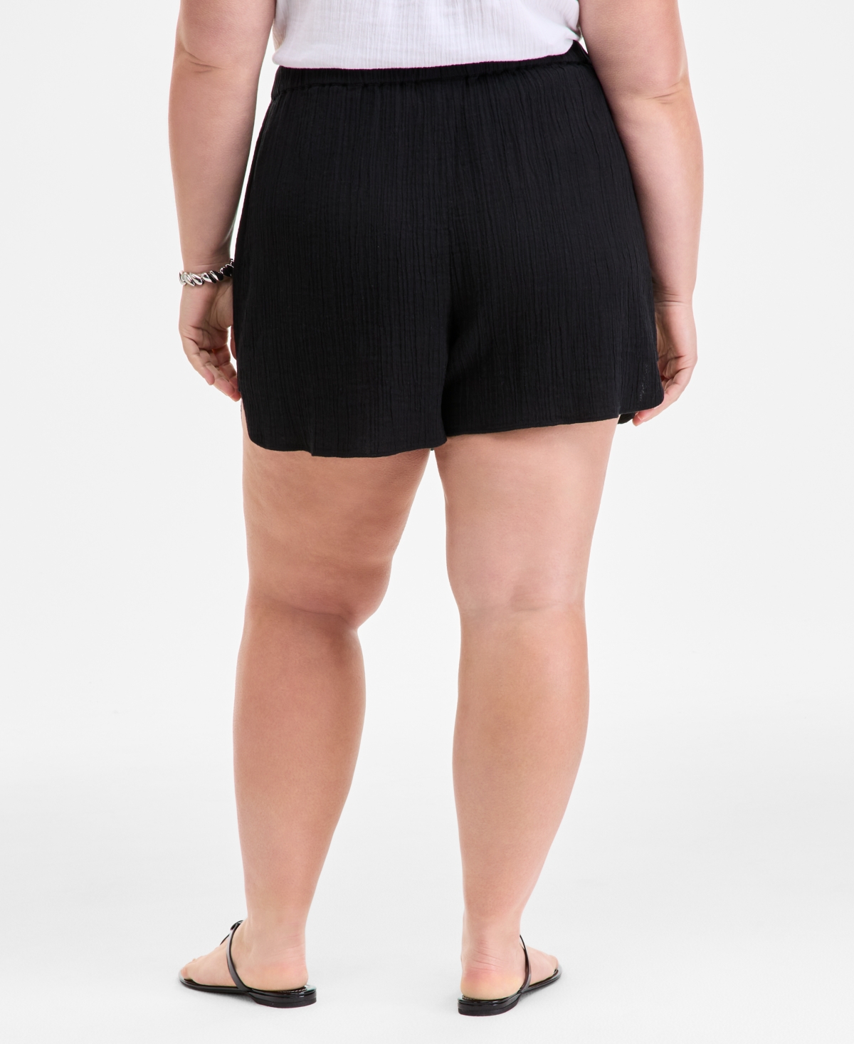 ON 34TH PLUS SIZE COTTON GAUZE DRAWSTRING CURVED SHORTS, EXCLUSIVELY AT MACY'S 