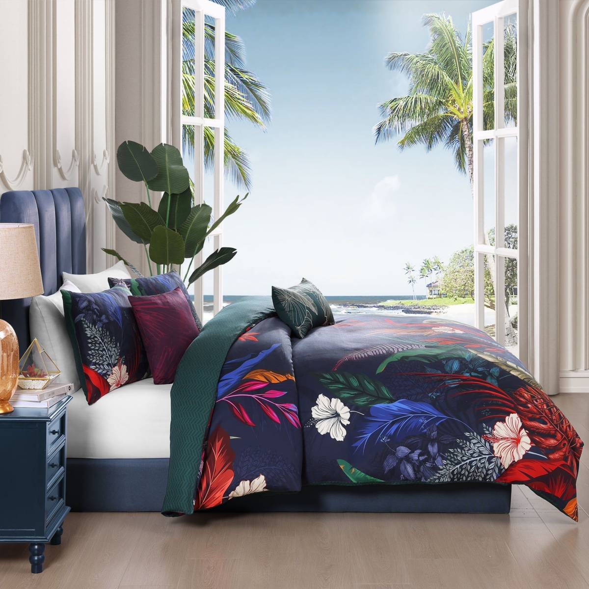 Bebejan Paradise Bedding 100% Cotton Sateen 5 Piece Queen Size Reversible Comforter Set