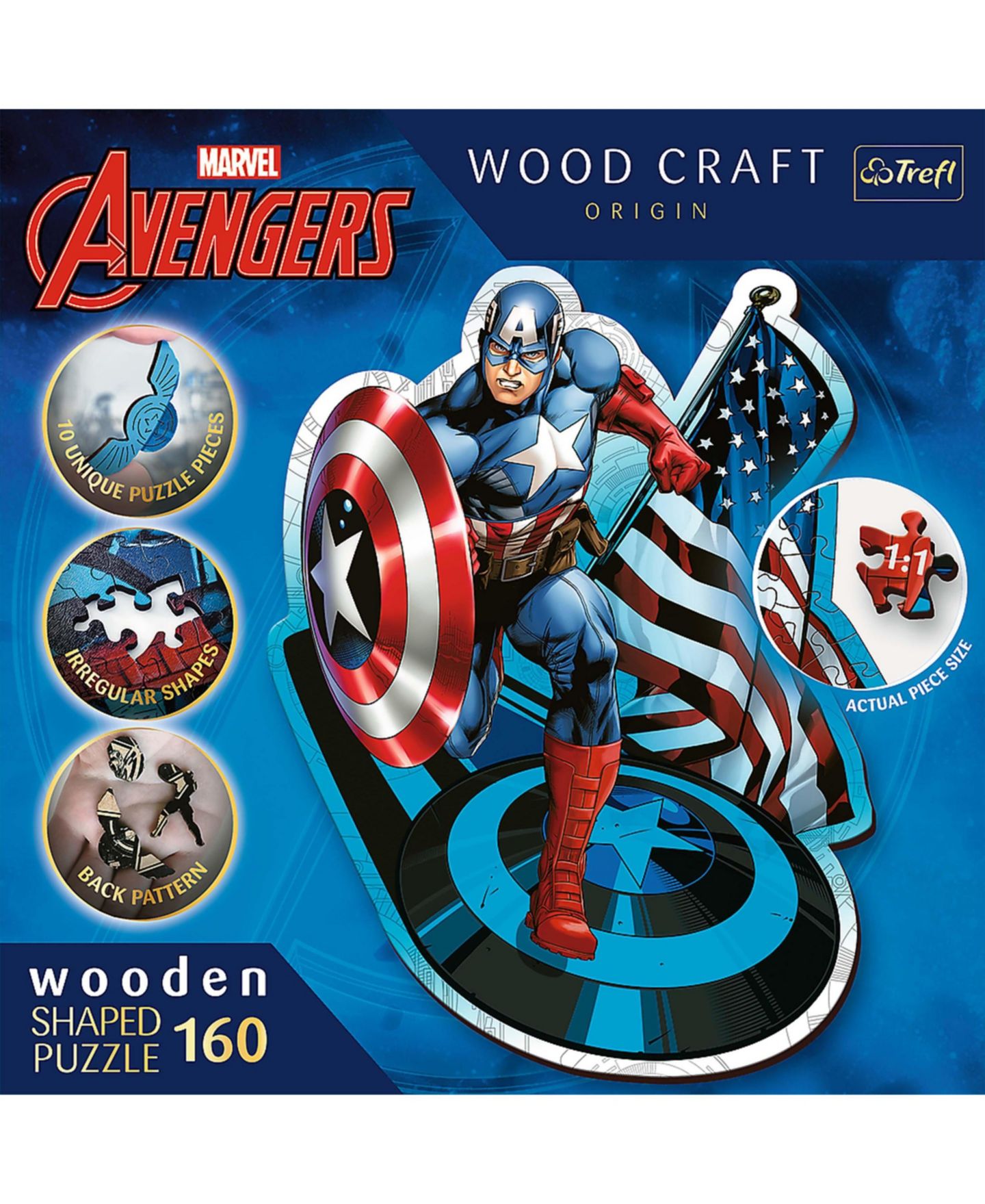 Детский пазл Trefl Wood Craft Marvel Fearless Captain America 160-Piece Wooden Puzzle, Ages 12+ — фото 3