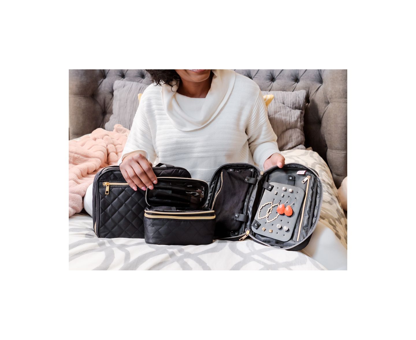 Сумки Ms. Jetsetter Travel Trio: Quilted Jewelry, Makeup & Toiletry Set, цвет: Чёрный — фото 2