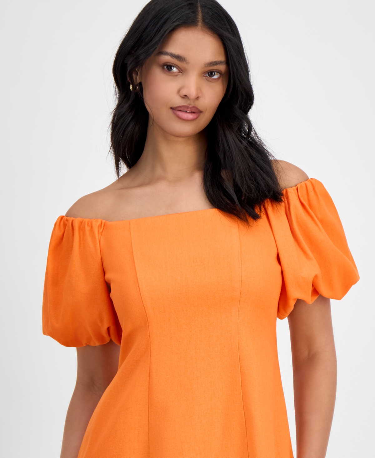 Bar Iii Women's Off-the-shoulder Balloon-sleeve A-line Dress, Exclusively At Macy's In Orange
