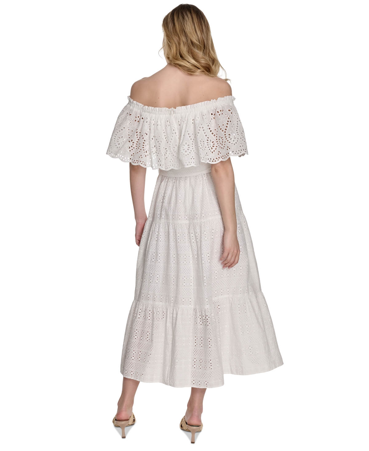 ELIZA J WOMEN'S COTTON OFF-THE-SHOULDER BELTED MIDI DRESS 