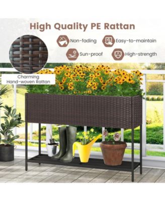 Wicker Raised Garden Bed with Storage Shelf and Drainage Gaps for Flowers