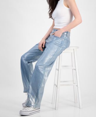 Juniors' Metallic Coated Wide-Leg Jeans