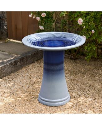 Blue Waves 18-Inch Tall Ceramic Birdbath