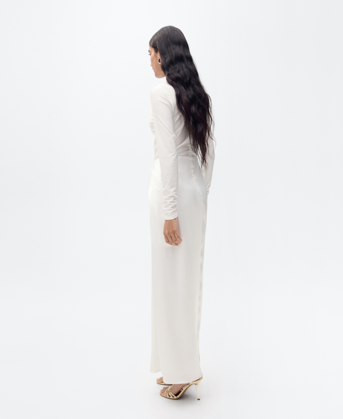 Shop Mango Women's Combined-fabric Long Dress In Off White