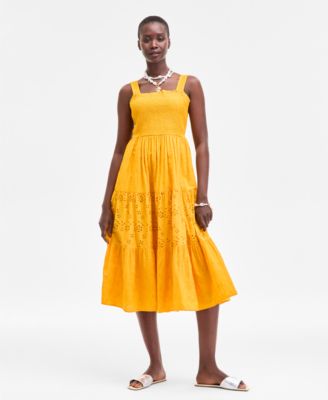 On 34th - Women's Cotton Smocked Sleeveless Midi Dress