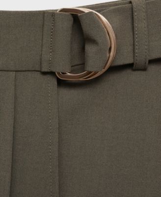 MANGO Women's Belt Buckle Pleated Skirt