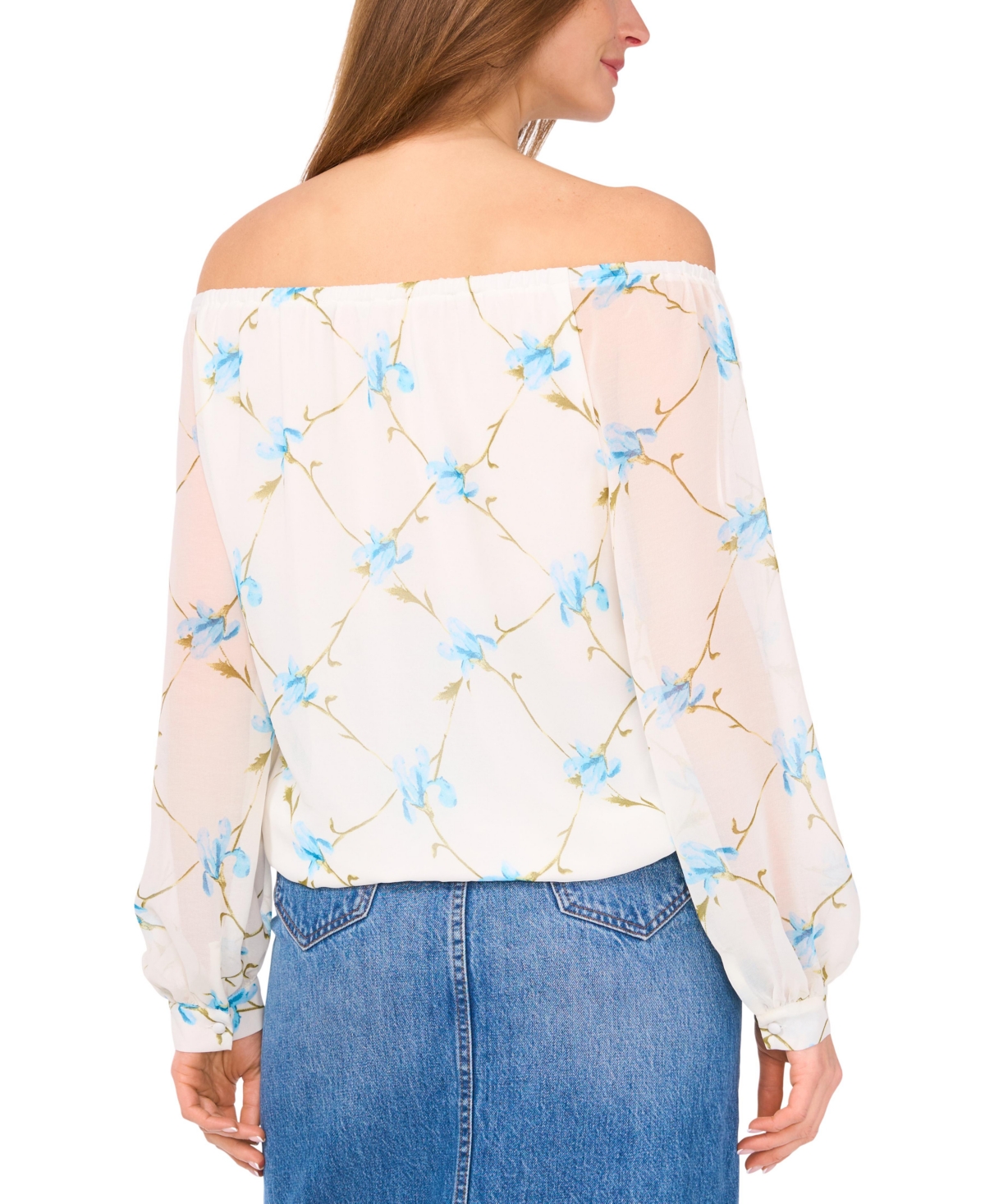VINCE CAMUTO WOMEN'S FLORAL OFF-THE-SHOULDER LONG-SLEEVE TIE-FRONT BLOUSE 