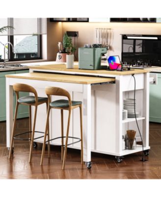 47" Extendable Kitchen Island with Storage, Power Outlet