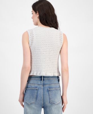 Juniors' Cotton Crochet Rosette Cardigan