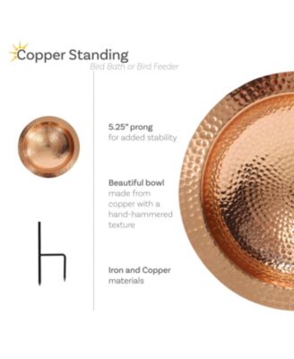 Outdoor Hand-Hammered Standing Bird Bath or Bird Feeder with Stake - Copper - 33" H