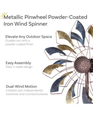 Metallic Pinwheel Powder-Coated Iron Wind Spinner - 84.5" H - Silver and Gold