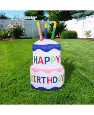 4-Foot Happy Birthday Cake Inflatable Decoration - Fan Blower and LED Lights