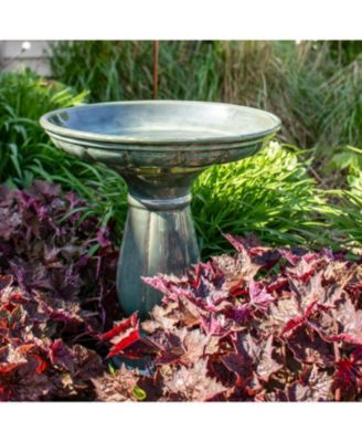 Avignon Ceramic Bird Bath with Glazed Finish - Green Mist - 18.75" H