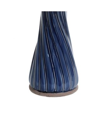 Blue Leaves and Swirl 22-Inch Tall Ceramic Birdbath