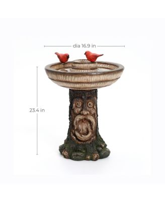 Brown Old Man in Tree 23.4-Inch Tall Resin Birdbath