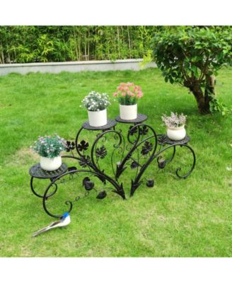 1 Pair Tall Plant Stand Garden Patio Metal Flower Planter Rack Art Display Shelf