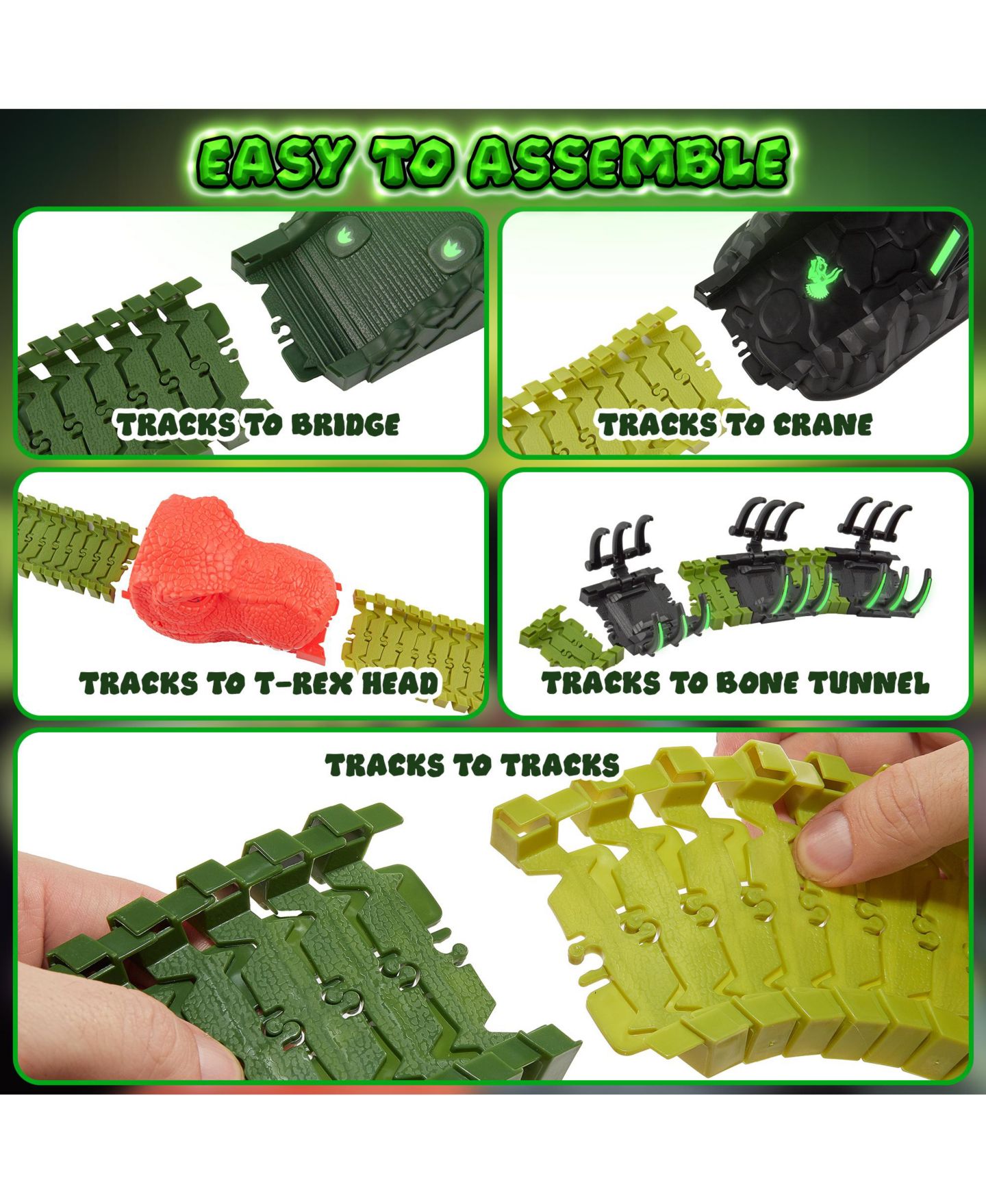 Детский конструктор USA Toyz Dinosaur Dash 225-Piece Glow-in-the-Dark Stem Building Set, Ages 3+ — фото 4