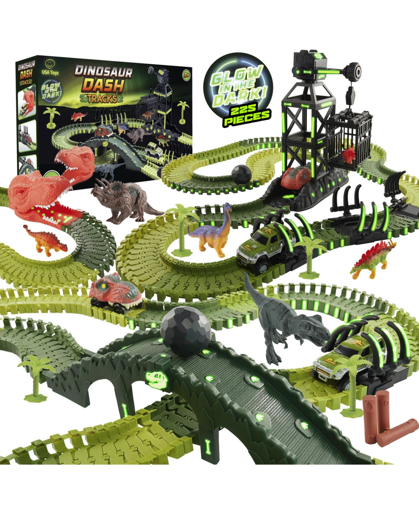 Детский конструктор USA Toyz Dinosaur Dash 225-Piece Glow-in-the-Dark Stem Building Set, Ages 3+ — фото 1