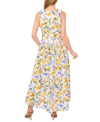 Women's Floral Crewneck Bow-Strap High-Low Dress