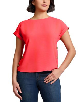 Jones New York - Women's Side-Button Short-Sleeve Top