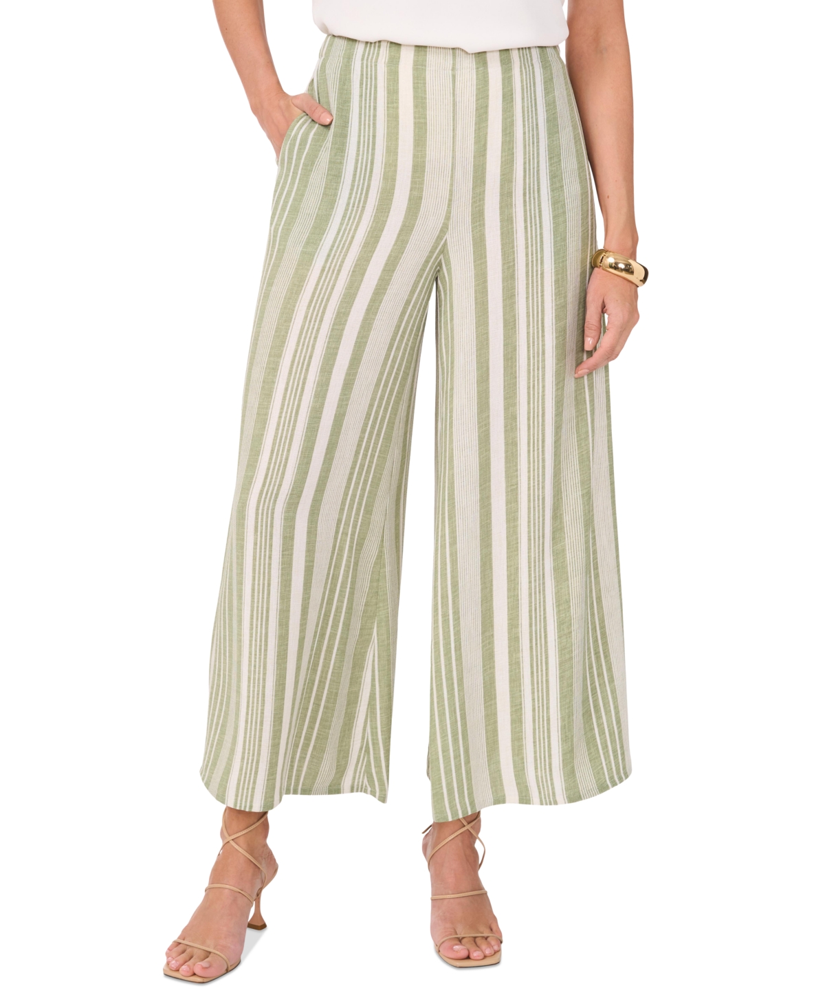 Vince Camuto Variegated Stripe Crop Wide Leg Pants In Green