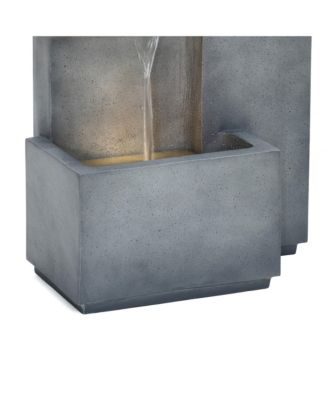 Cascading Gray with Speckled Black Rectangle 20-Inch Tall Resin Garden Fountain with Lights and Planter