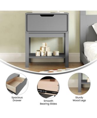 Samuel Kids Single-Drawer Night Stand With Solid Wood Frame, Side Table For Kids Bedroom With Open Shelf