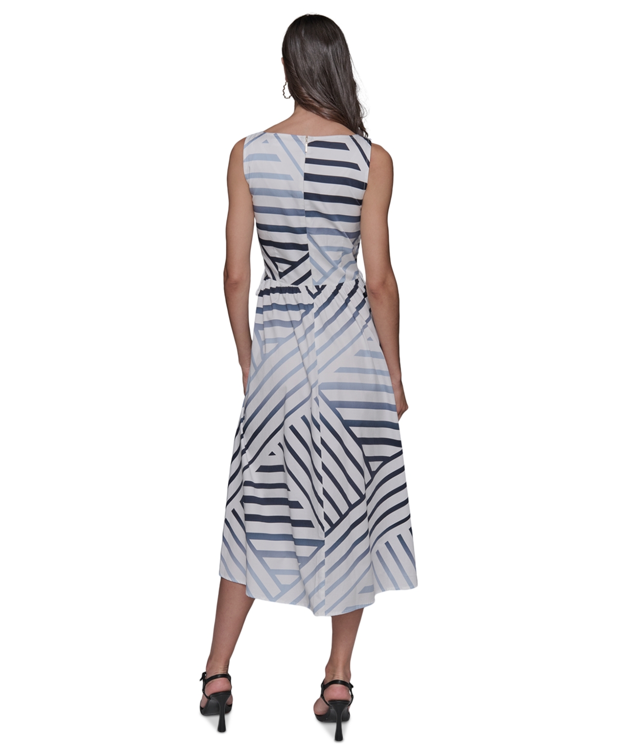 Shop Karl Lagerfeld Women's Side-lace-up Midi Dress In Soft White,chambray Blue Multi
