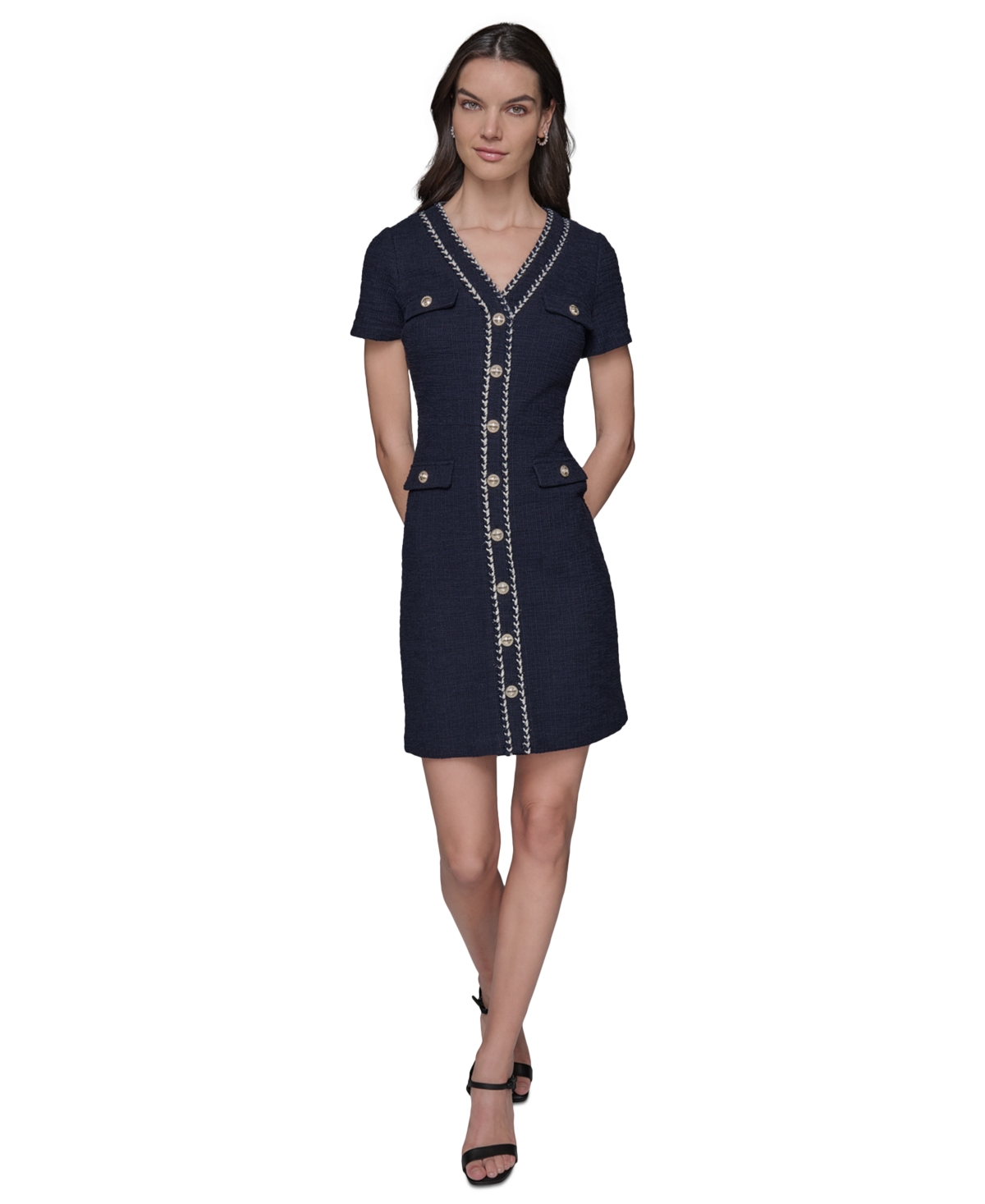KARL LAGERFELD WOMEN'S TWEED ROPE-TRIM DRESS 