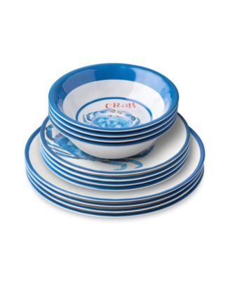 Beach House Crab Melamine 12-Pc. Dinnerware Set, Service For 4