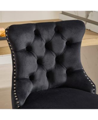 Set of 2 Velvet Counter Height Stools, 25.2" Kitchen Island Chairs with Button Tufted Back, Rivet Trim and Chrome Metal Base