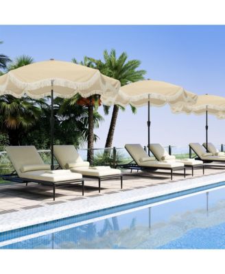 9 Ft Fashionable Boho Vintage Tassels Print Patio Umbrella with Push Button Tilt Pole