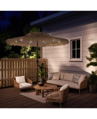 10 Ft Hawaiian Beach Parasol Outdoor Umbrella with Solar Lights