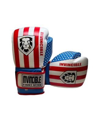Invincible Fight Gear Hook and Loop Leather Training Boxing Gloves with USA Flag Colors - Ideal for Boxing, Kickboxing, Muay Thai, MMA for Men Women and Kids (16oz)