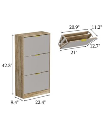 Wooden 3-door natural shoe cabinet,Mirror door panel, multi-purpose shoe rack with metal handles