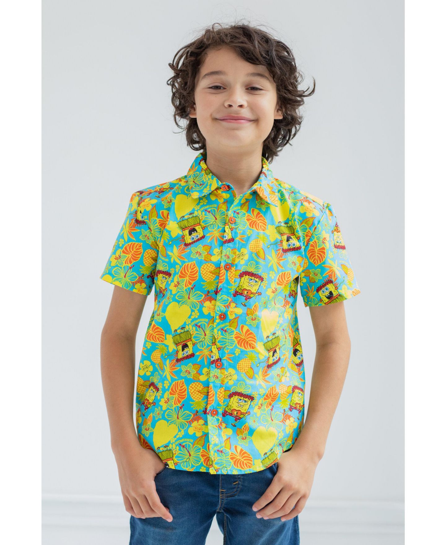 Рубашка SpongeBob SquarePants Button Down Dress Shirt для мальчиков, цвет: Синий / Жёлтый — фото 4