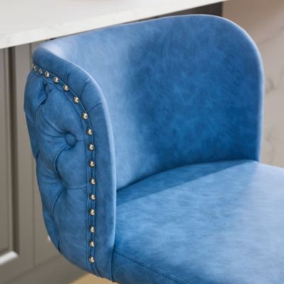 Set of 2 Swivel Bar Stools with Adjustable Height, PU Leather Tufted High Back Seat and Chrome Base for Kitchen, Home, or Pub-The Pop Home