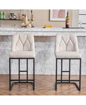 Set of 2 Counter Height Stools, 25.2" Upholstered Chairs with Tufted Back and Metal Frame, Ideal for Kitchen Island or Dining Room