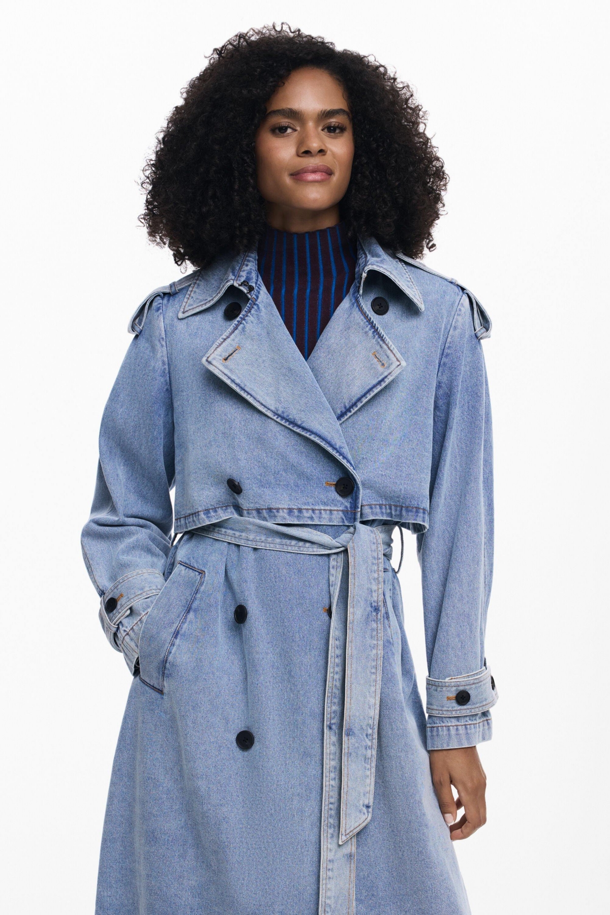 Desigual Women's Denim trench coat with belt