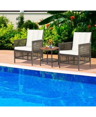 3PCS Patio Wicker Bistro Set Furniture Set PE Rattan Table Set w/ Cushions