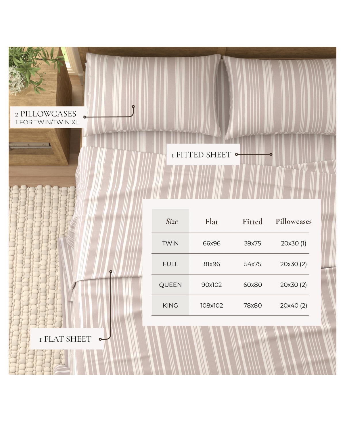 Linery & Co. Striped Brushed Microfiber Bed Sheet Set