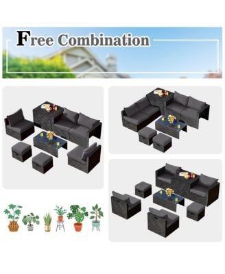 8PCS Rattan Patio Sectional Furniture Set w/ Waterproof Cover & Cushions