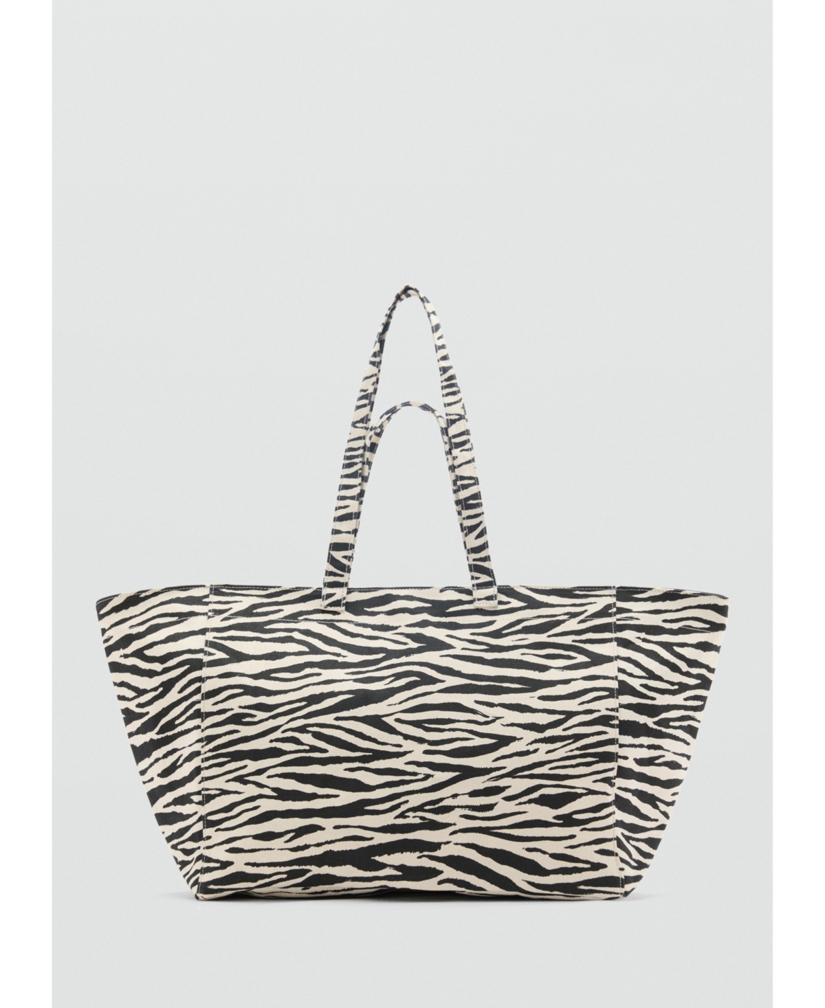 Mango Zebra Canvas Shopper Bag In Black