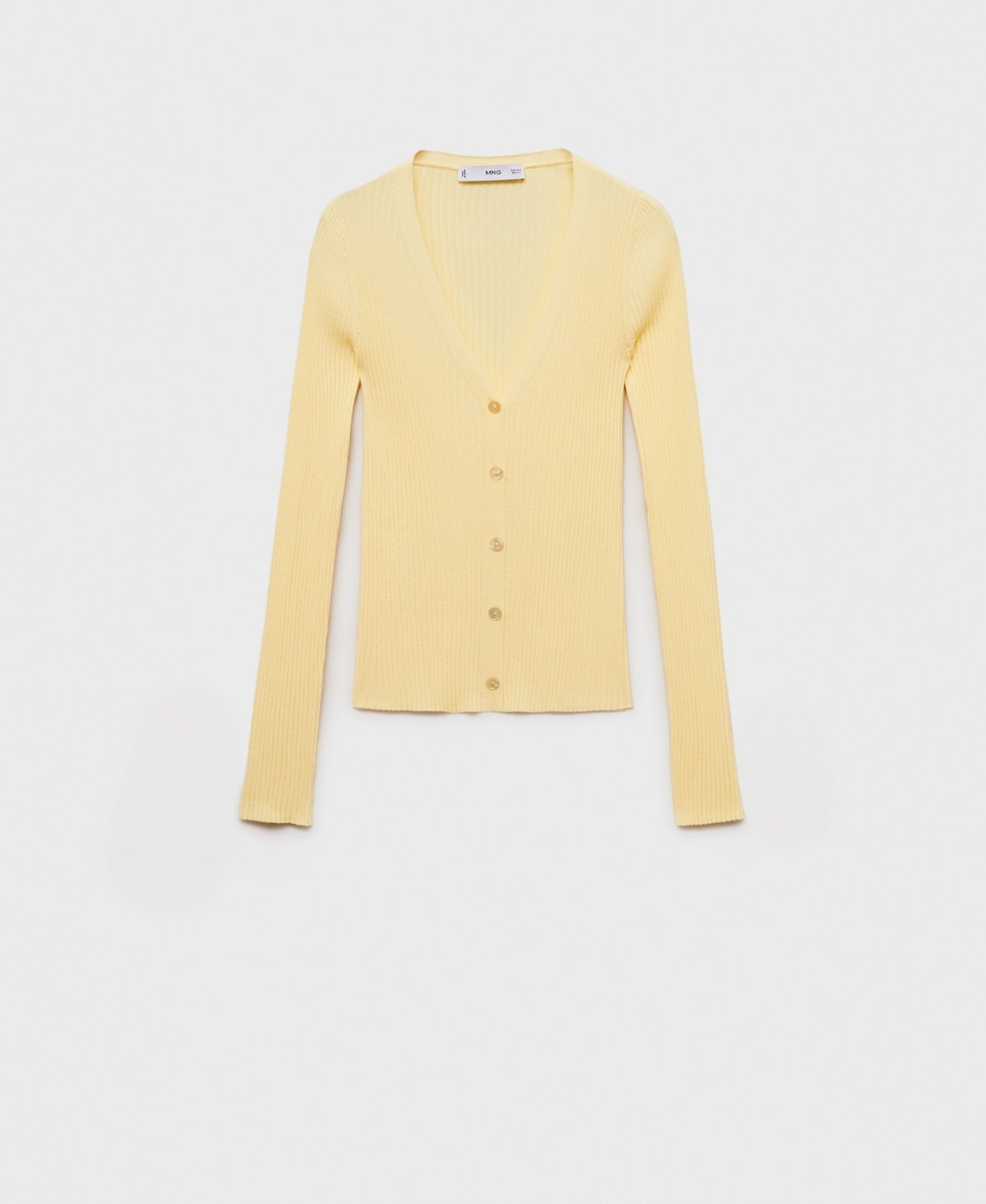 Mango V-neck Rib-knit Cardigan Pastel Yellow In Pastel Yellow