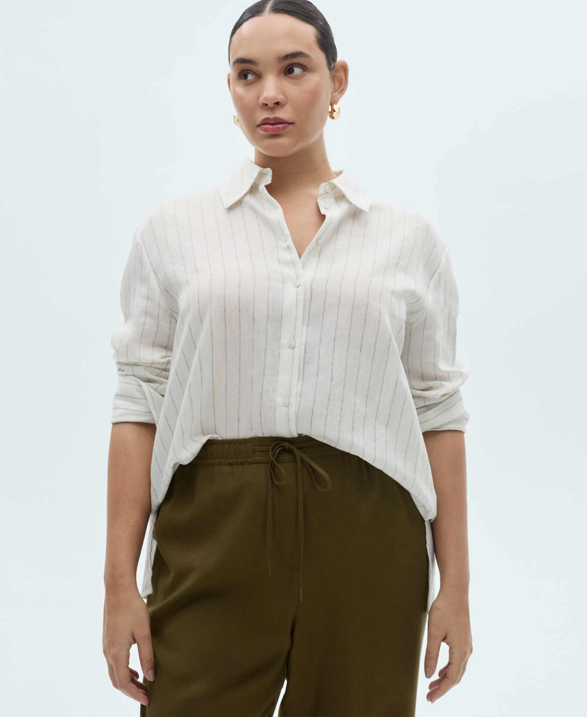 Shop Mango Women's Elastic Waist Flowy Trouser Pants In Khaki