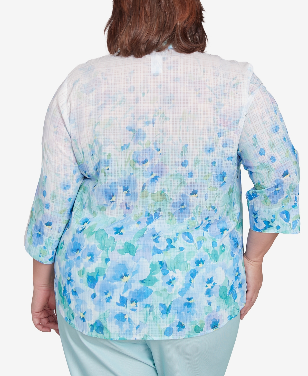 Alfred Dunner Plus Size St. Thomas Border Floral Button Down Top In Sky Blue Multi