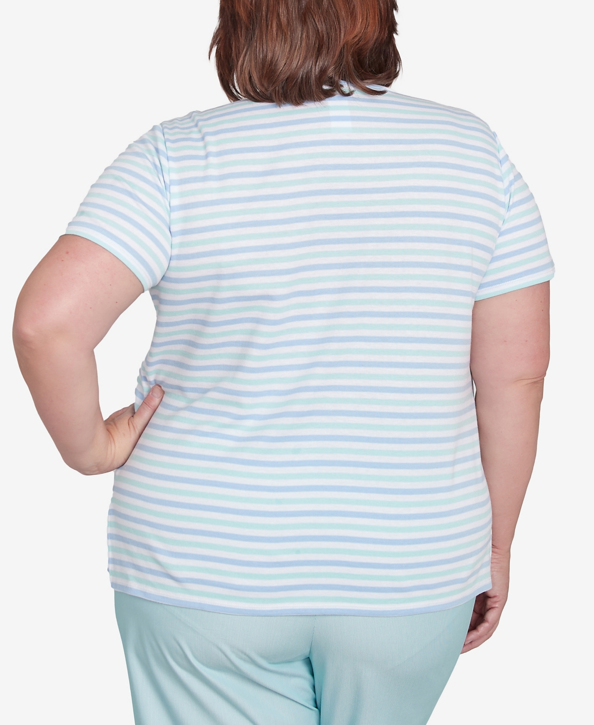 Alfred Dunner Plus Size St. Thomas Embroidered Daisy Striped Top In Mint Multi