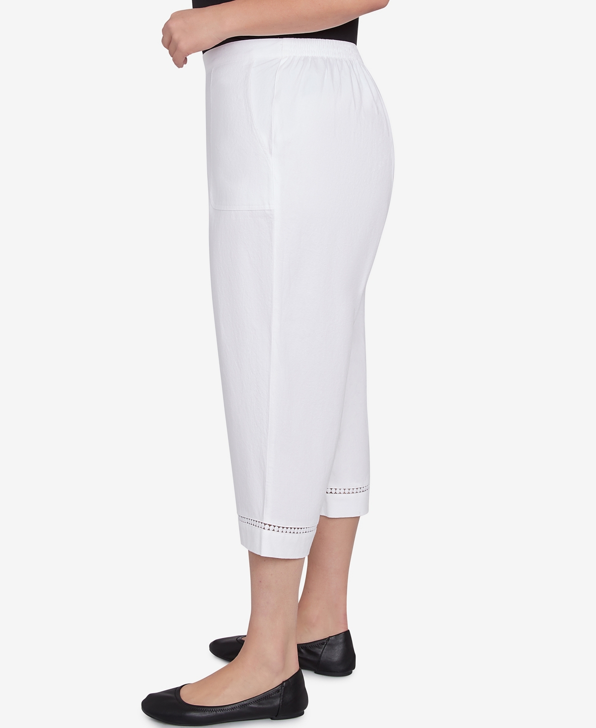 Alfred Dunner Plus Size Rise And Shine Lace Dotted Trim Capri Jacket In White